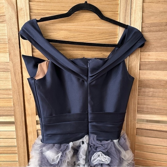 Marchesa Notte Navy Blue Off Shoulder Mikado Mini Cocktail Dress size XS - Picture 8 of 9